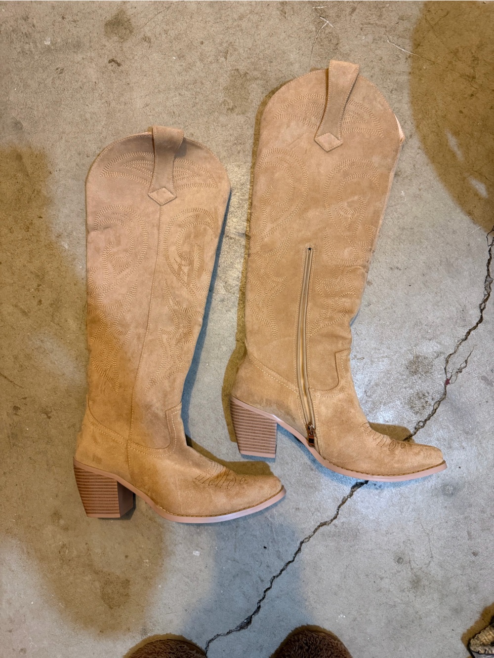 Kiss Tan Suede Over-the-Knee Western Block Heel Boots